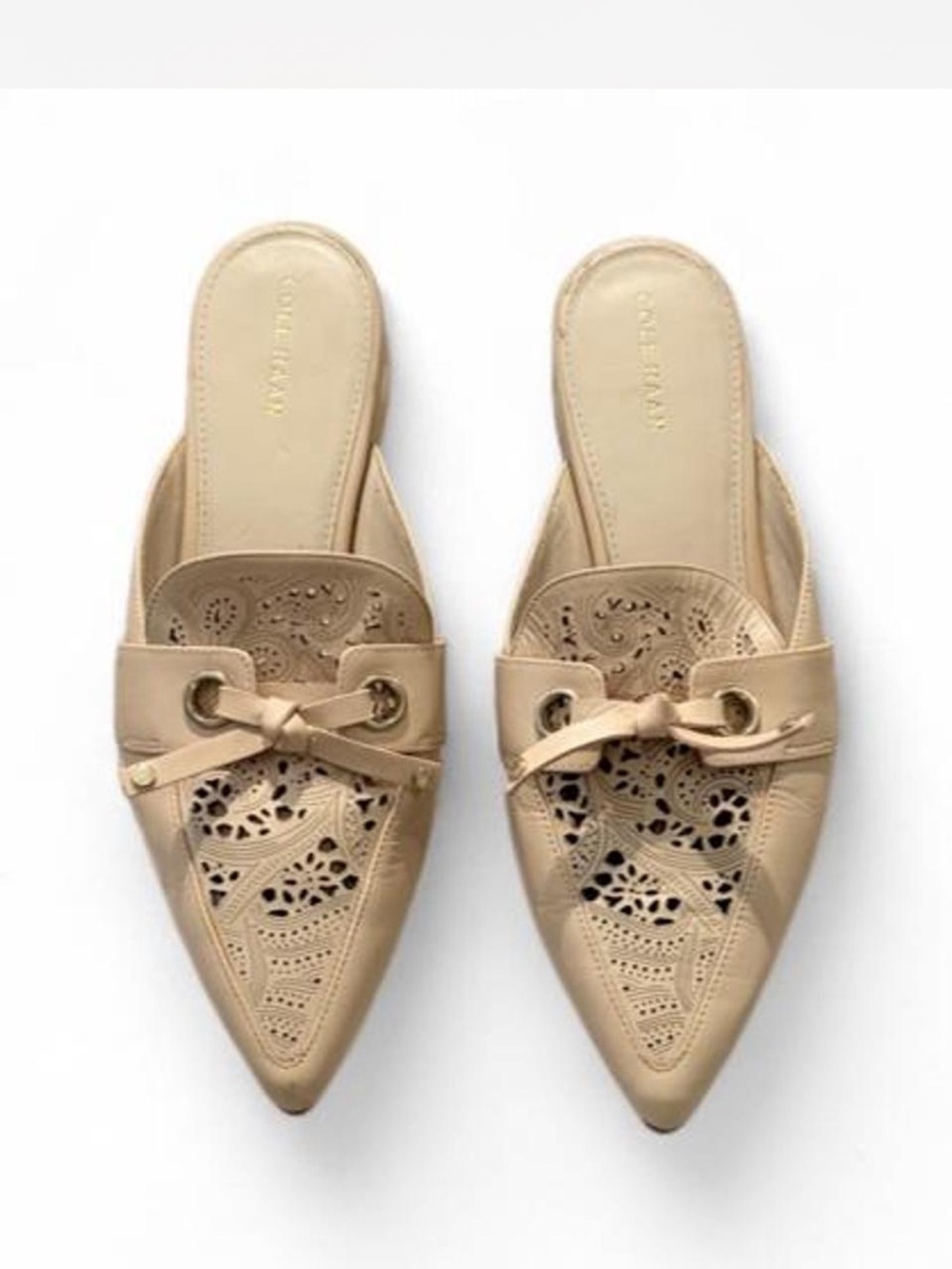 Cole Haan Women's Beige Low Block Heel Slip-On Sandals
